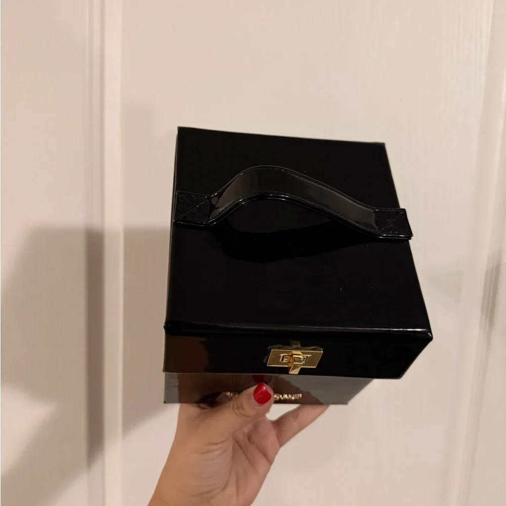 Victoria's Secret Black Patent Box Handbag with Gold Hardware